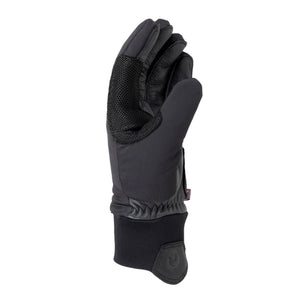 Black warm gloves by Therm-ic with textured palms, mesh knuckle detail, and elasticated wrist cuff with logo.