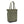 Olive green fabric tote bag by Thule with a roll-top, two top handles, front zip pocket, and black base.