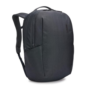 Dark grey textured backpack by Thule, shown from a front angle with a subtle logo on the side.