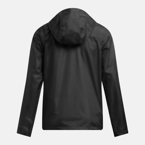 Black jacket by Under Armour with a hood, viewed from the back.