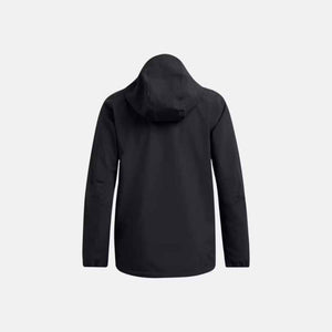 Black hooded jacket by Under Armour, shown from the back with long sleeves.
