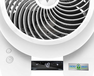 White small air circulator by Vornado with a digital display showing "48", power and timer buttons, and an "ENERGY SMART" logo.