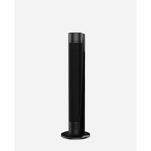 Black 37-inch oscillating tower fan by Vornado, with a vertical ribbed grill and round base.