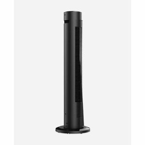 Black 41-inch oscillating tower circulator by Vornado, with vertical vents, shown from a side angle.