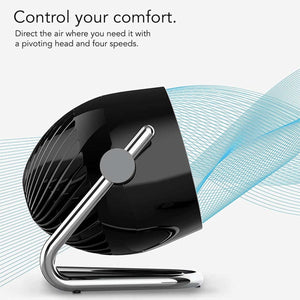Vornado Pivot6 Whole Room Air Circulator Fan with 4 Speeds, Remote Control, Rotating Axis - Black