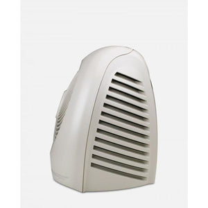 Light gray whole room heater by Vornado, with ribbed side vents, viewed from an angled perspective.