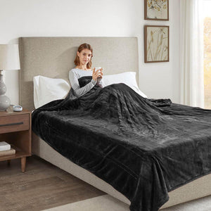 Beautyrest 100% Polyester Solid Microlight Reversible Heated Blanket - Twin